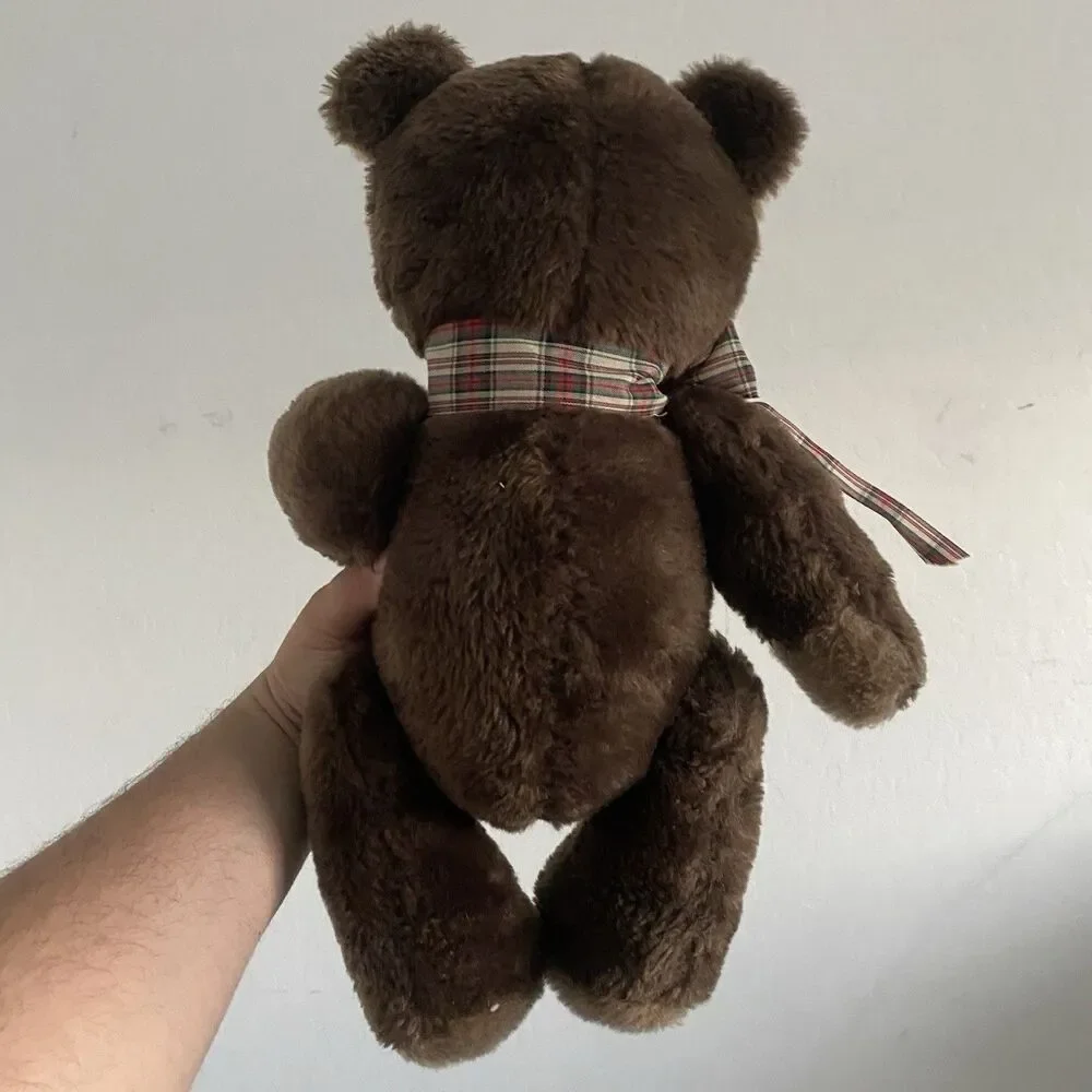 RUSS Stuffed JAX TEDDY BEAR FAUX FUR Plush Brown Animal Plaid Bow Toy